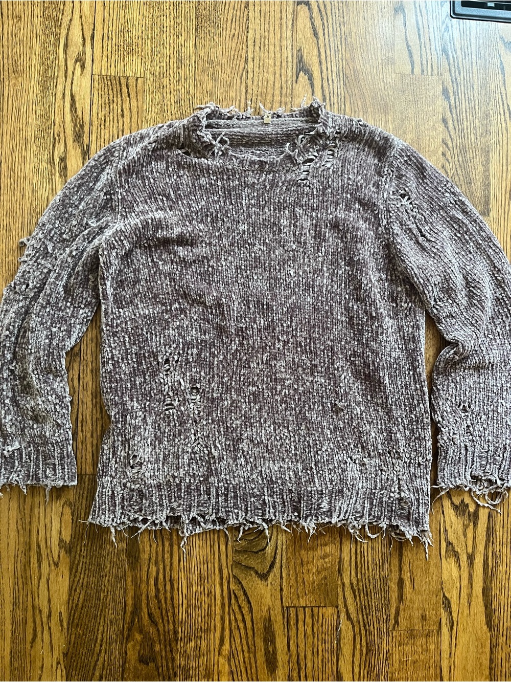 R13 distressed chenille sweater. Grey/mauve. Medium.